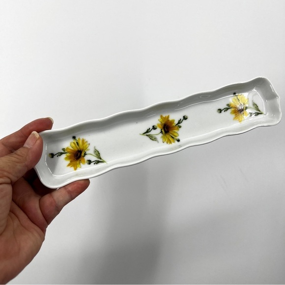 Limoges Fine Porcelain China Trinket Jewelry Pen eyeglass Floral Daisy Dish Tray - Picture 9 of 13